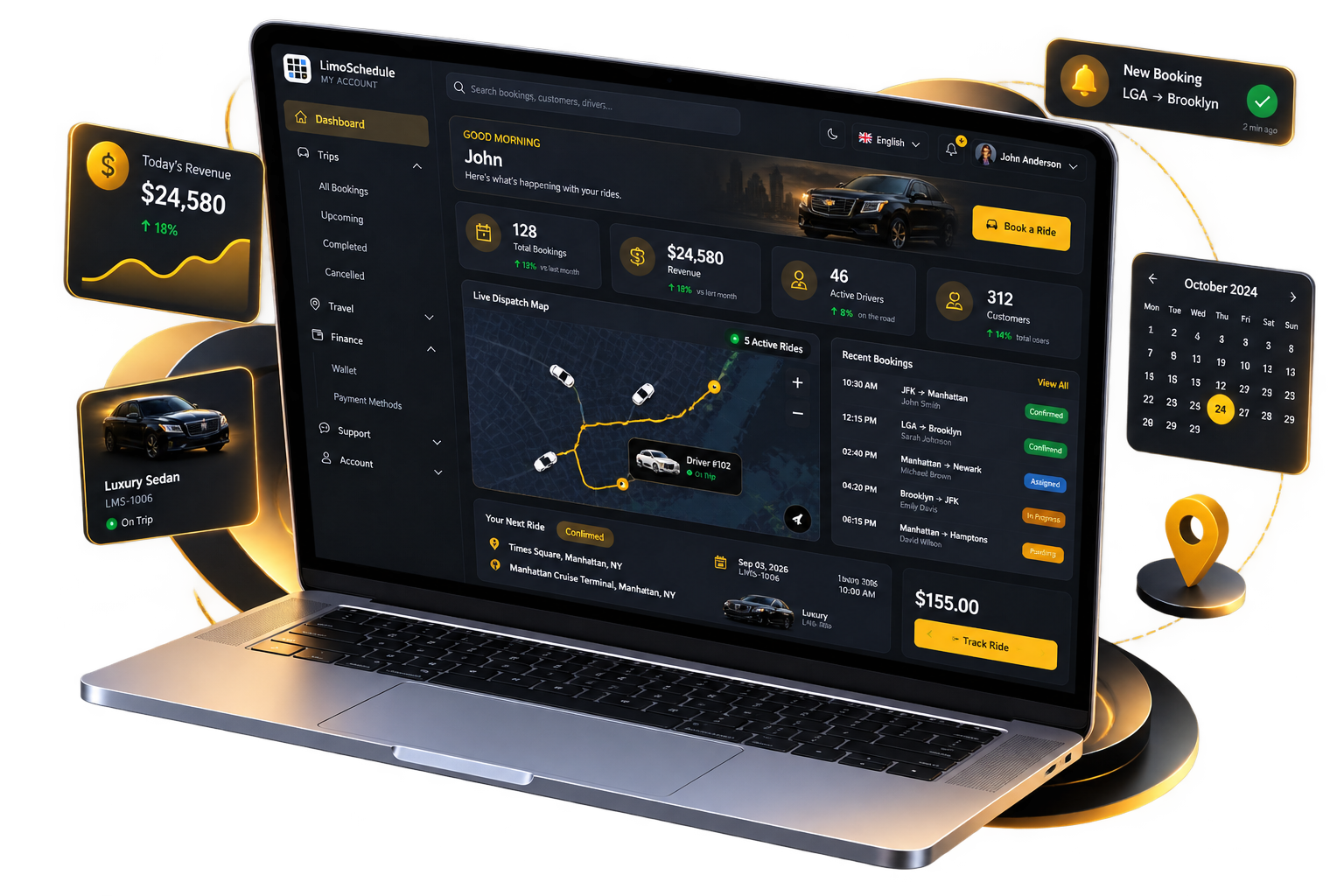 LimoSchedule booking website shown on a laptop