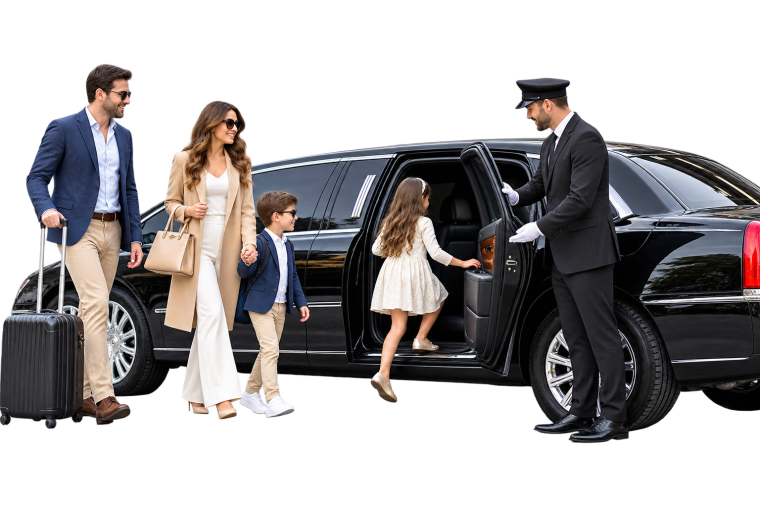 Family being welcomed into a LimoSchedule chauffeur limousine